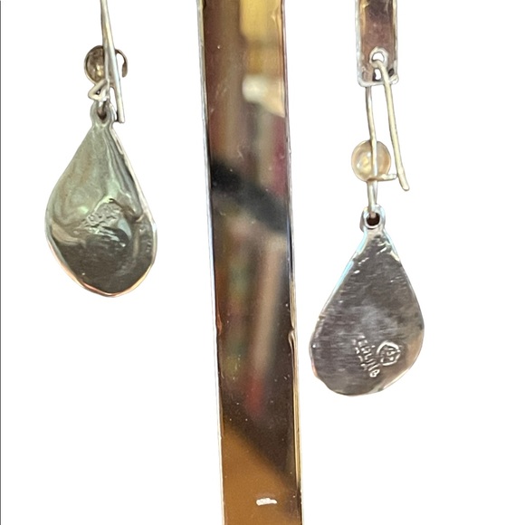 Vintage Sterling Mexico stone inlay Mayan Symbol Fancy dangle earrings - Picture 4 of 4